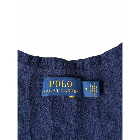 POLO RALPH LAUREN sweater Twist knit wool cashmere V-neck Blue size M - Picture 4 of 10